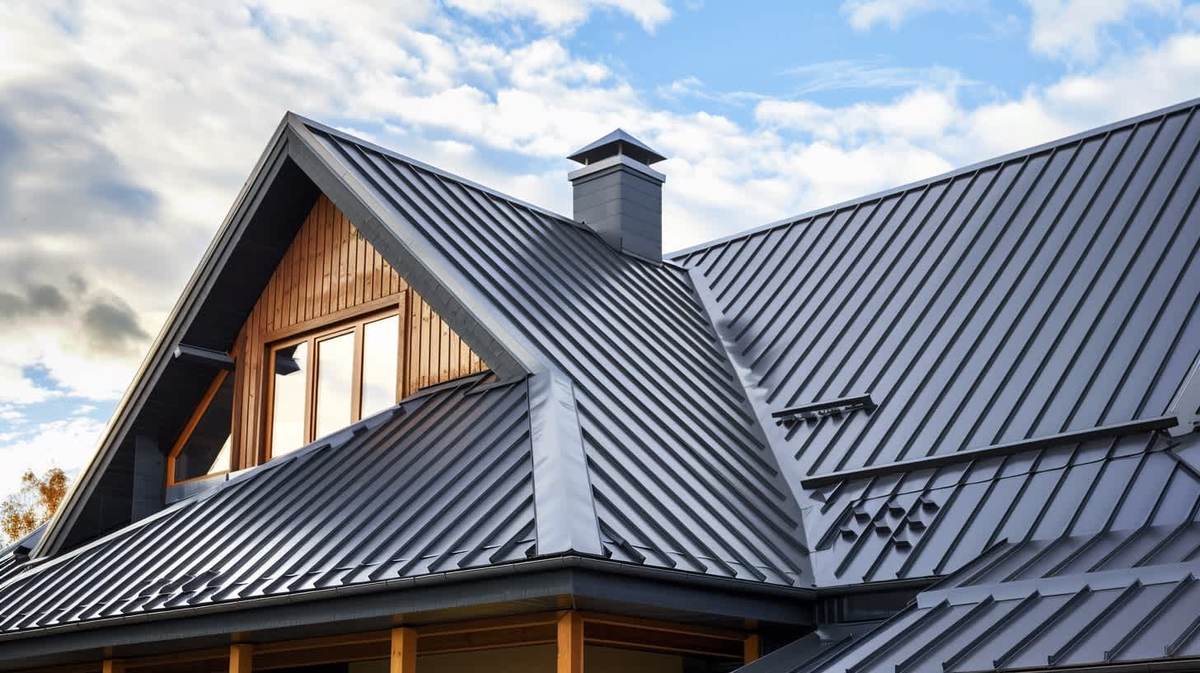 Alsancak EPDM Kauçuk Çatı – antrasit kenet sistem metal çatıyla kaplanmış müstakil ev